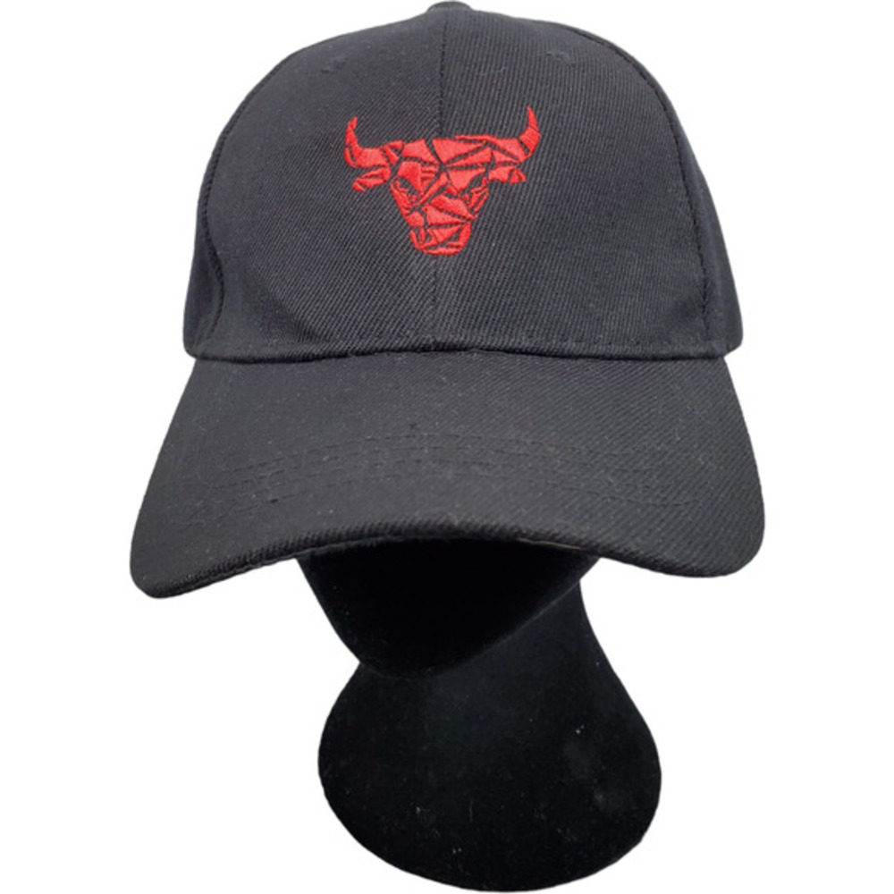 Bull Adjustable Hat Cap Men‎ Black 100% Polyester Hook & Loop Embroidered